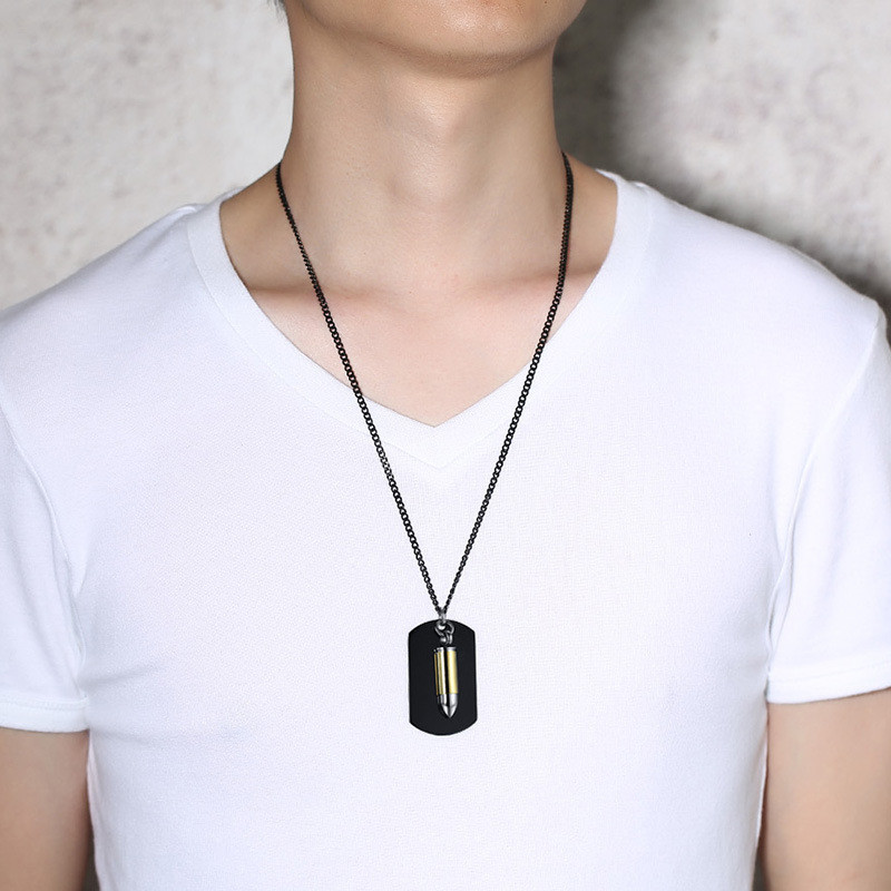 Wholesale Stainless Steel Men's Bullet Dog Tag Pendant Necklace