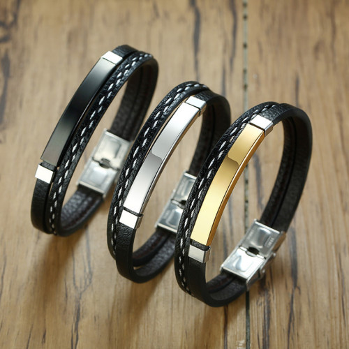 Wholesale Stainless Steel Personalized Braided Leather Bracelet for Men