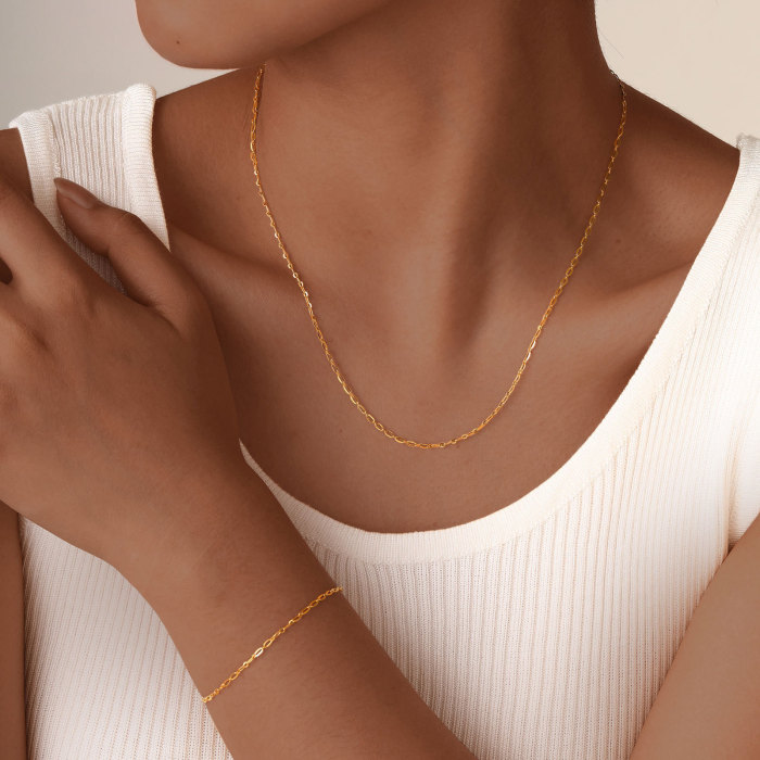 Wholesale Stainless Steel Textured Paperclip Chain Jewelry Set
