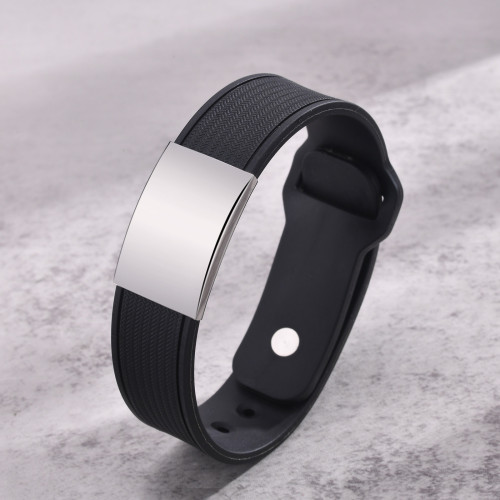 Wholesale Stainless Steel Customizable Blank ID Silicone Wristband for Men