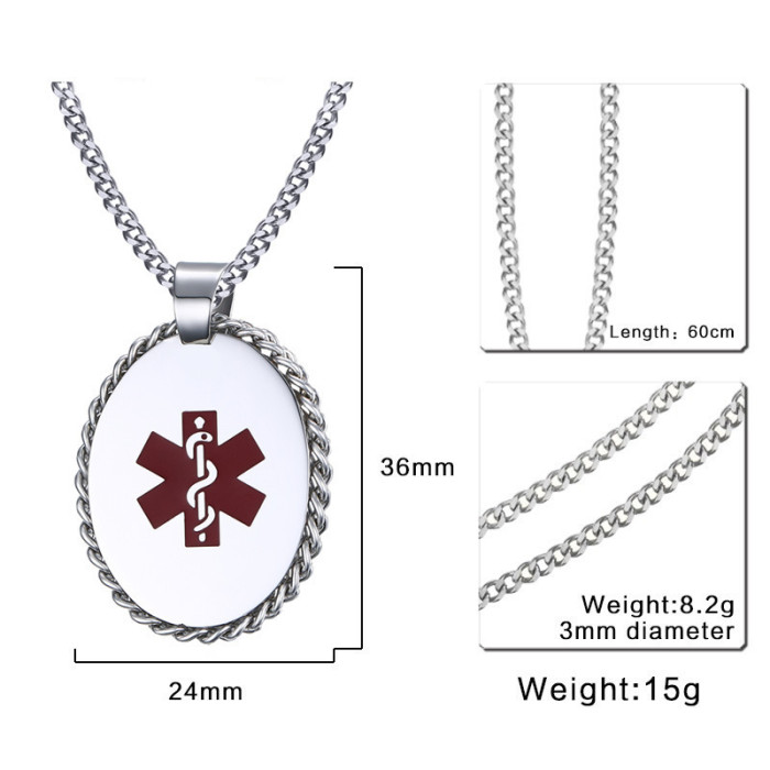 Wholesale Stainless Steel Custom Oval Emergency Medical ID Necklace