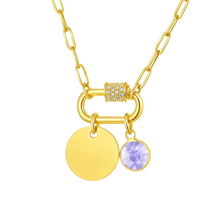 Wholesale Stainless Steel Custom Birthstone Blank Disc Pendant Necklace