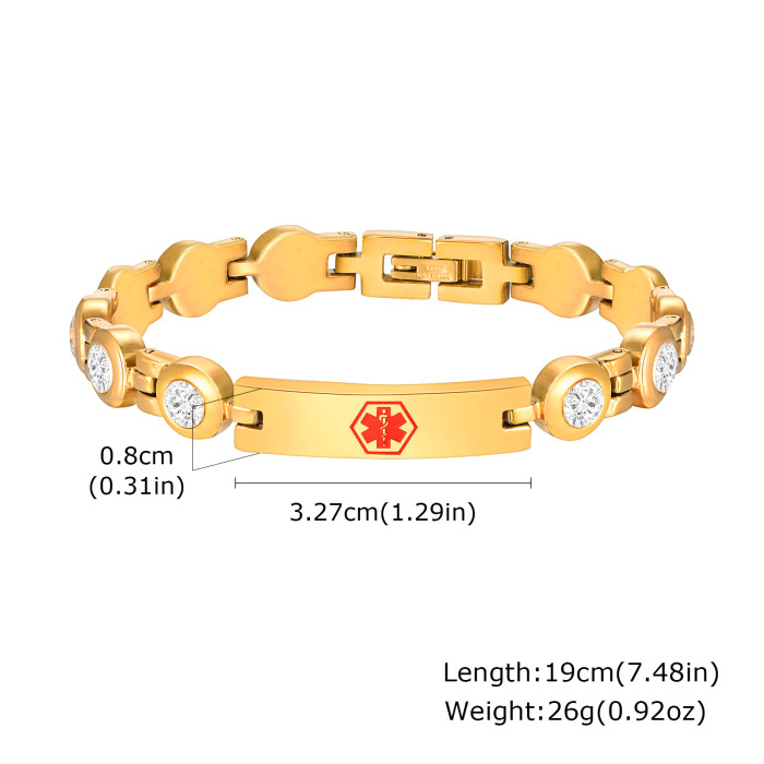 Wholesale Stainless Steel Cubic Zirconia Medical Alert Bracelet for Women