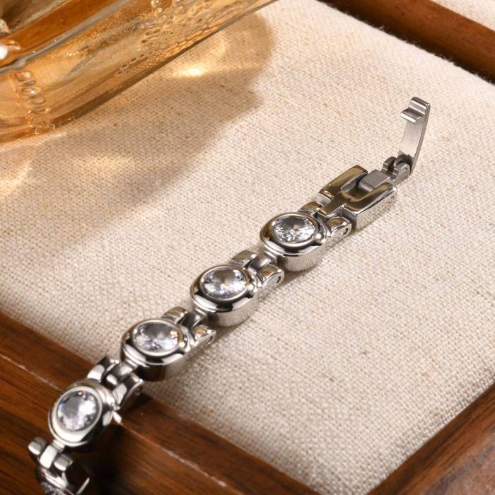 Wholesale Stainless Steel Cubic Zirconia Medical Alert Bracelet for Women
