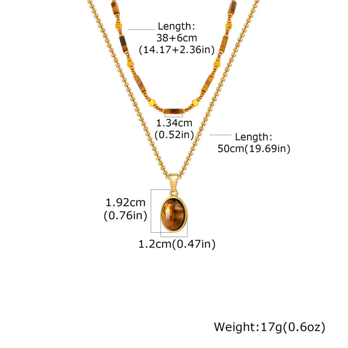 Wholesale Stainless Steel Vintage Tiger Eye Double Layer Necklace