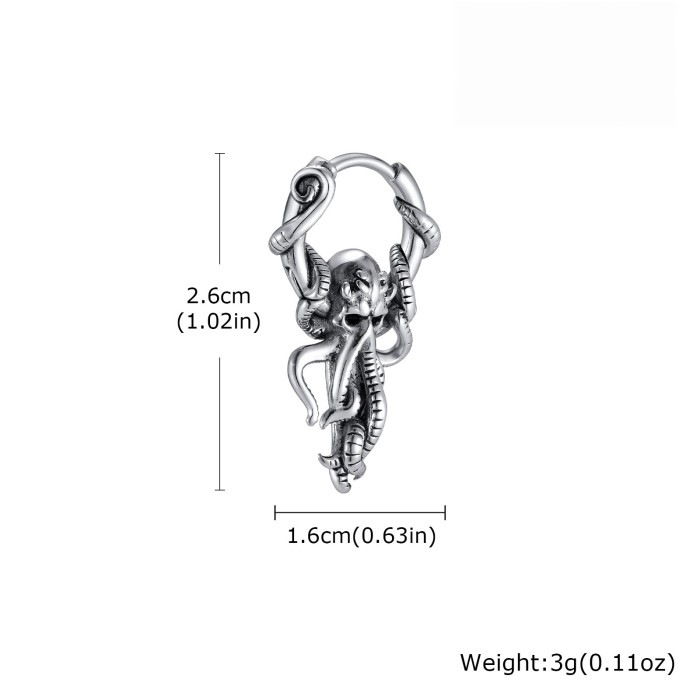 Wholesale Men's Vintage Stainless Steel Octopus Cthulhu Hoop Earrings
