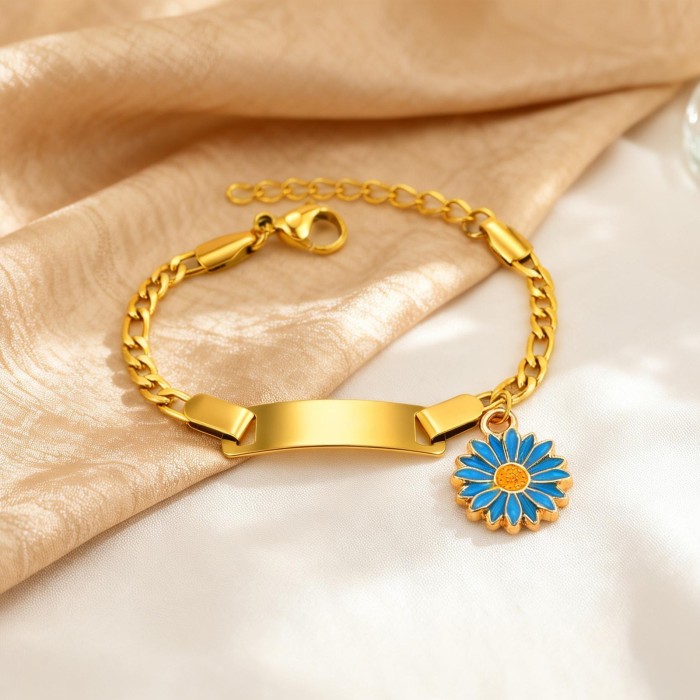 Wholesale Stainless Steel Personalized Sunflower ID Bracelet for Kid