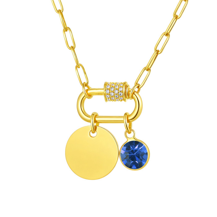 Wholesale Stainless Steel Custom Birthstone Blank Disc Pendant Necklace