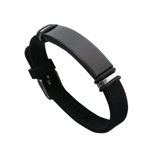 Wholesale All Black Silicone Stainless Steel Engravable ID Bracelet