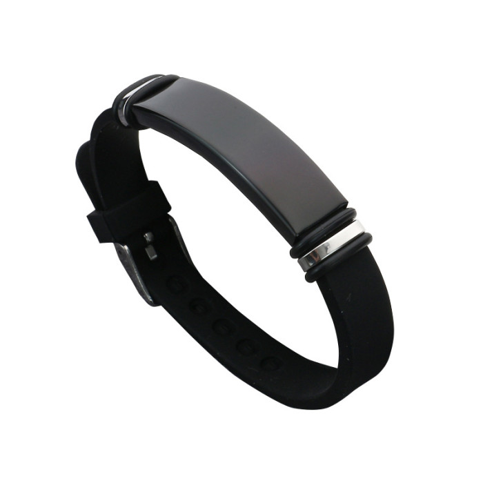 Wholesale All Black Silicone Stainless Steel Engravable ID Bracelet