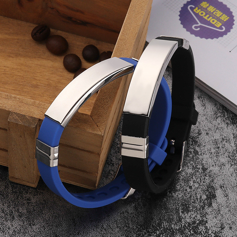 Wholesale Unisex Silicone Stainless Steel Engravable ID Bracelet