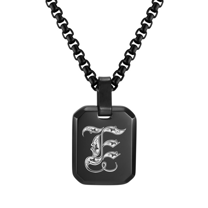 Wholesale Stainless Steel Gothic Initial Letter Dog Tag Pendant Necklace