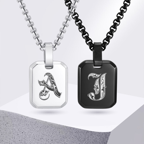 Wholesale Stainless Steel Gothic Initial Letter Dog Tag Pendant Necklace