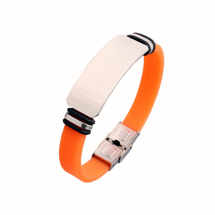 Wholesale Unisex Colorful Silicone Stainless Steel ID Plate Bracelet