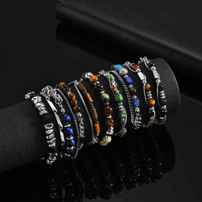 Wholesale Boho Men's Stainless Steel Natural Stone Bead Bracelet Collection