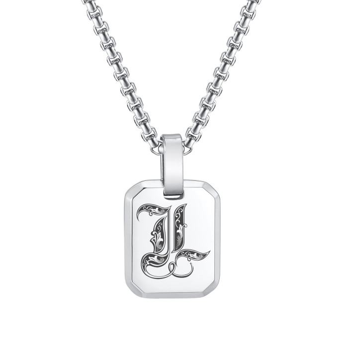 Wholesale Stainless Steel Gothic Initial Letter Dog Tag Pendant Necklace