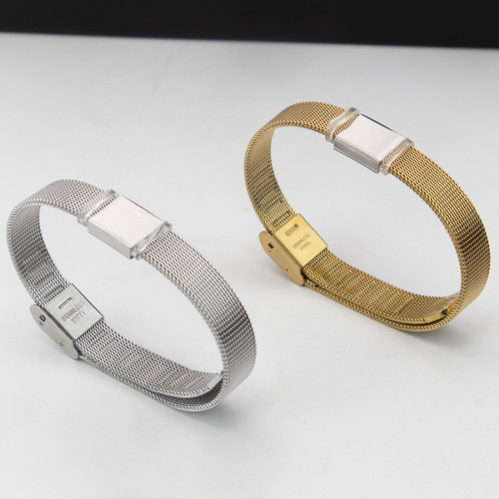 Wholesale Unisex Stainless Steel Mesh Belt Engravable ID Bracelet