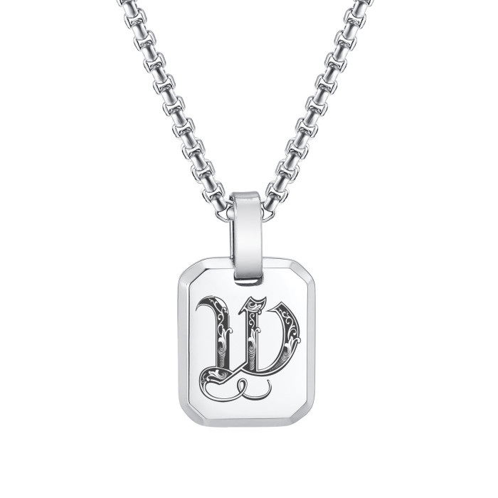 Wholesale Stainless Steel Gothic Initial Letter Dog Tag Pendant Necklace
