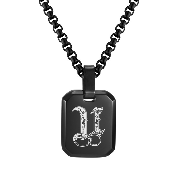 Wholesale Stainless Steel Gothic Initial Letter Dog Tag Pendant Necklace