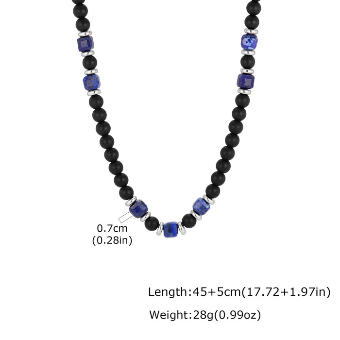 Wholesale Stainless Steel Agate and Lapis Lazuli Bead Necklace