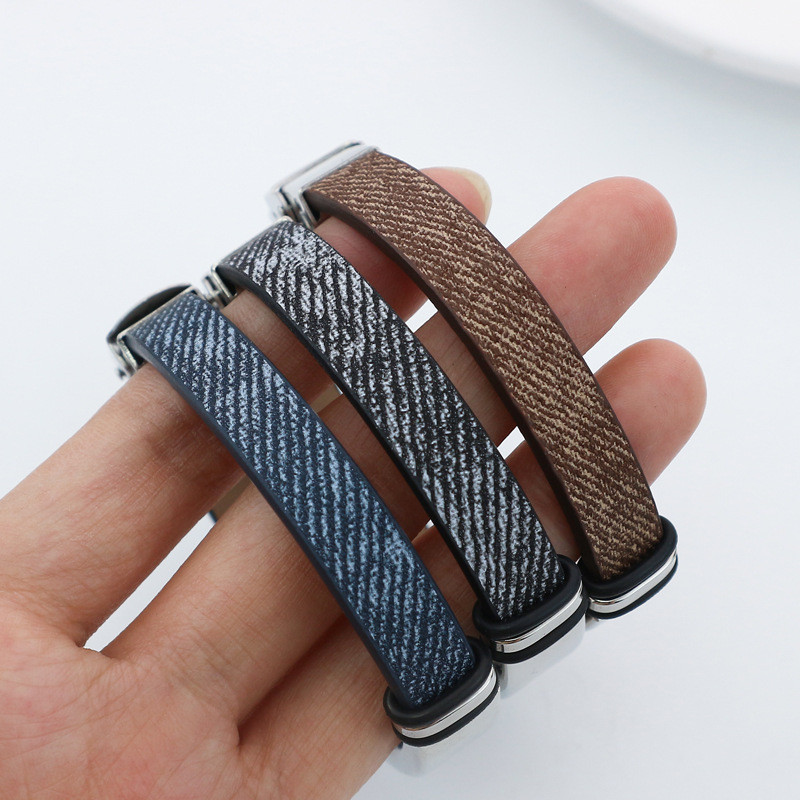 Wholesale Blue Leather Stainless Steel Engravable Blank ID Bracelet
