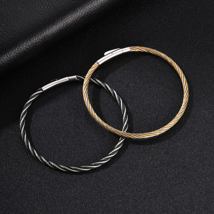 Wholesale Stainless Steel Two-Tone Wire Rope Bangle