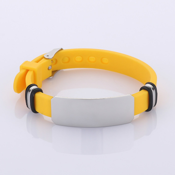 Wholesale Unisex Colorful Silicone Stainless Steel ID Plate Bracelet