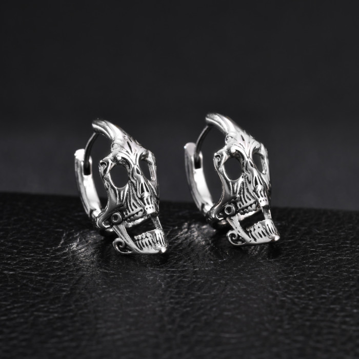 Wholesale Cool Streetwear Stainless Steel Skull Dangle Hoop Earrings