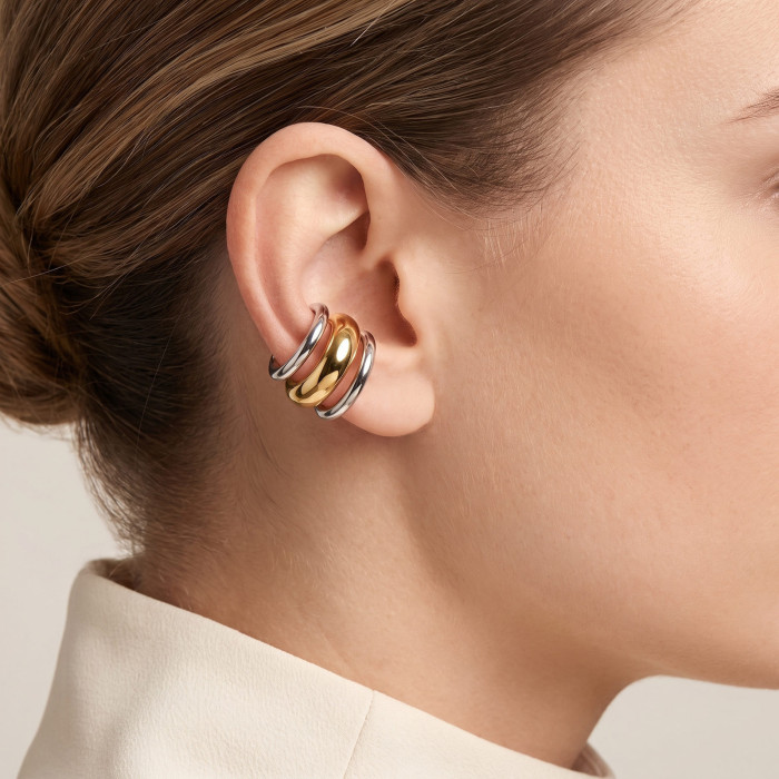 Wholesale Women's Stainless Steel Two-Tone Triple Band Ear Cuff