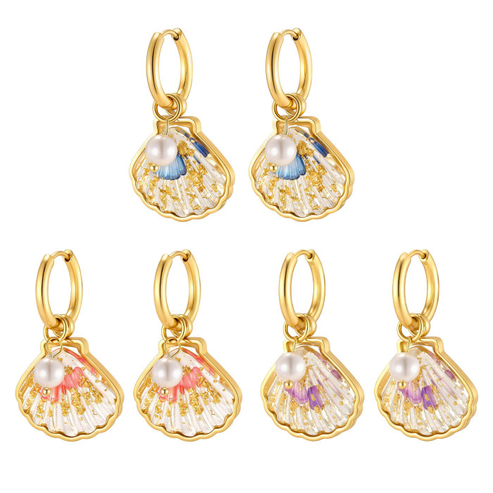 Wholesale Women's Gold Plated Resin Seashell Pearl Jewelry Set