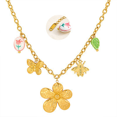 Wholesale Women's Gold Plated Garden Floral Charm Necklace