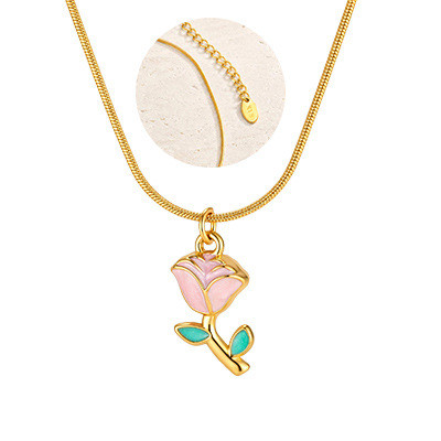 Wholesale Sweet Pink Enamel Rose Flower Charm Pendant