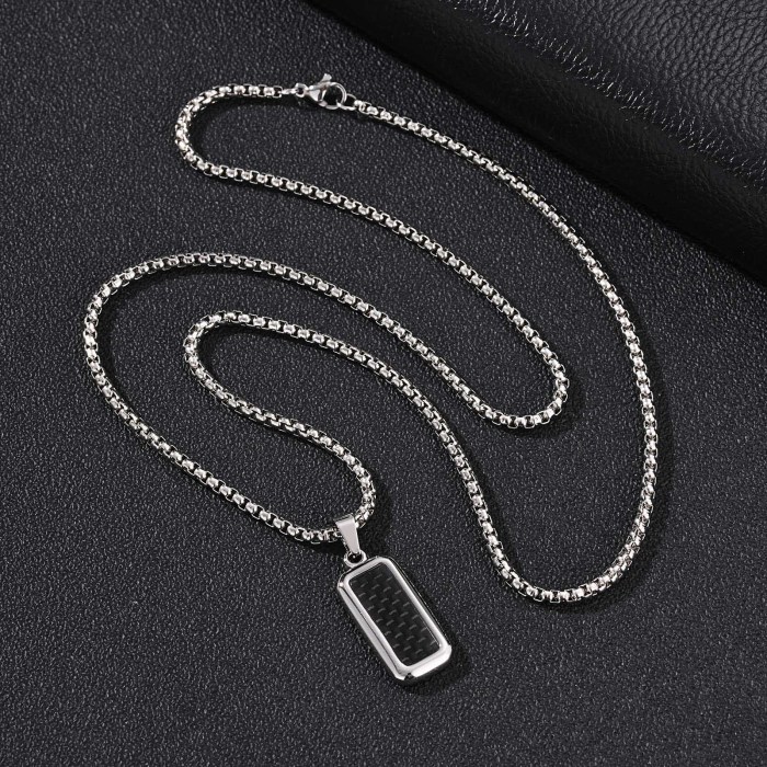 Wholesale Men's Stainless Steel Carbon Fiber Pendant Necklace