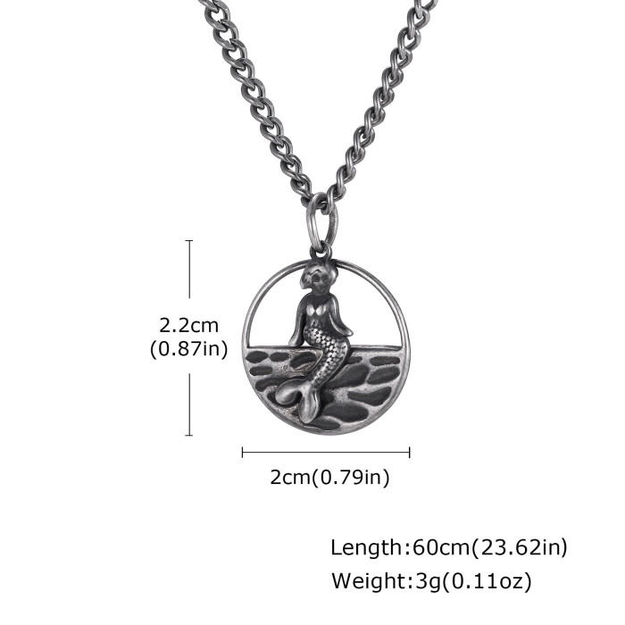Wholesale Stainless Steel Antique Silver Ocean Mermaid Pendant