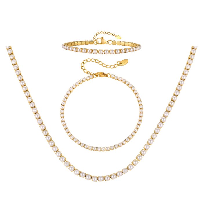 Wholesale Stainless Steel Pearl Tennis Anklet Bracelet Necklace