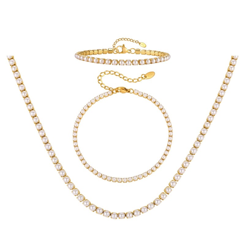 Wholesale Stainless Steel Pearl Tennis Anklet Bracelet Necklace