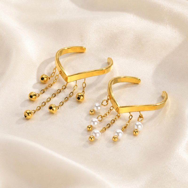 Wholesale Stainless Steel Pearl Tassel Open Ring