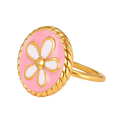 Wholesale Stainless Steel Enamel Floral Coin Ring