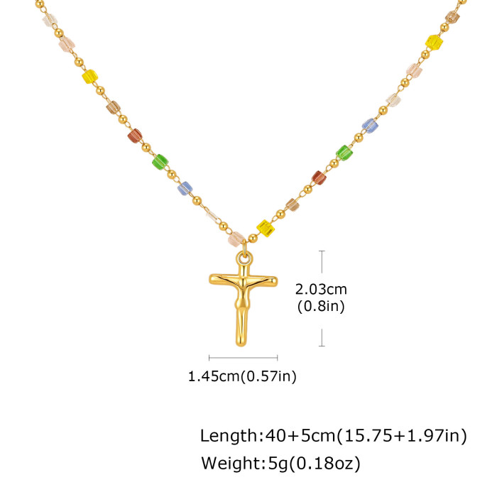 Wholesale Colorful Gemstone Bead Gold Cross Pendant Necklace