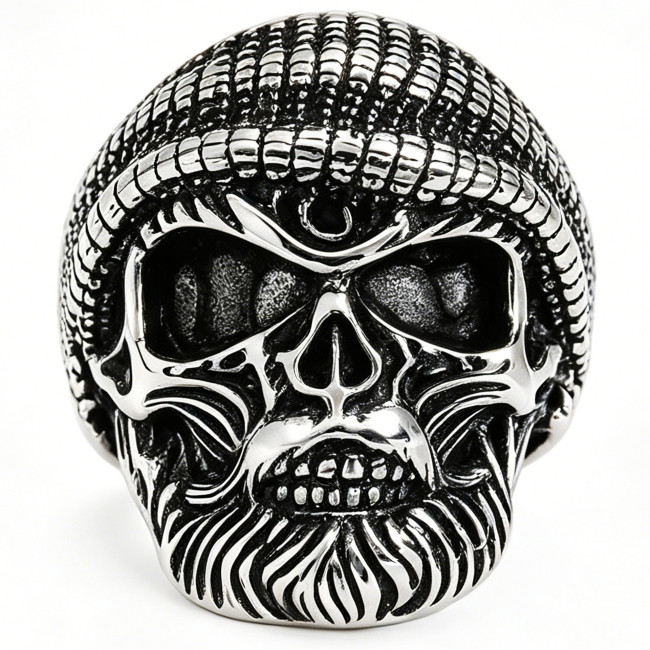 Wholesale Men's Stainless Steel Beanie Skull Biker Ring