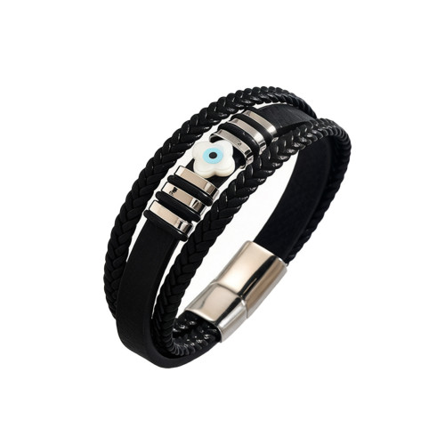 Wholesale Lucky Clover Evil Eye Multi-Strand Leather Bracelet