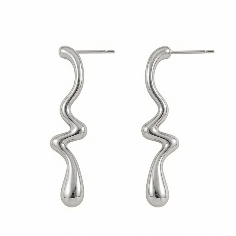 Wholesale Stainless Steel Abstract Wavy Line Earrings