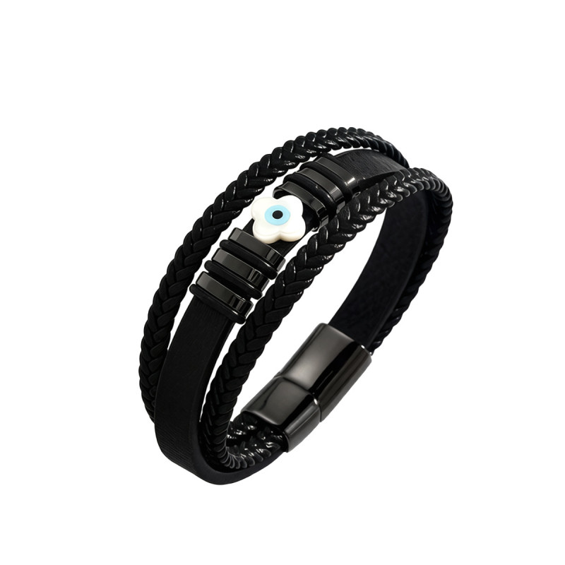 Wholesale Lucky Clover Evil Eye Multi-Strand Leather Bracelet