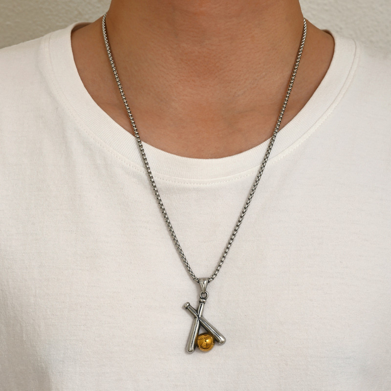 Wholesale Stainless Steel Ball Crossed Baseball Bat Pendant