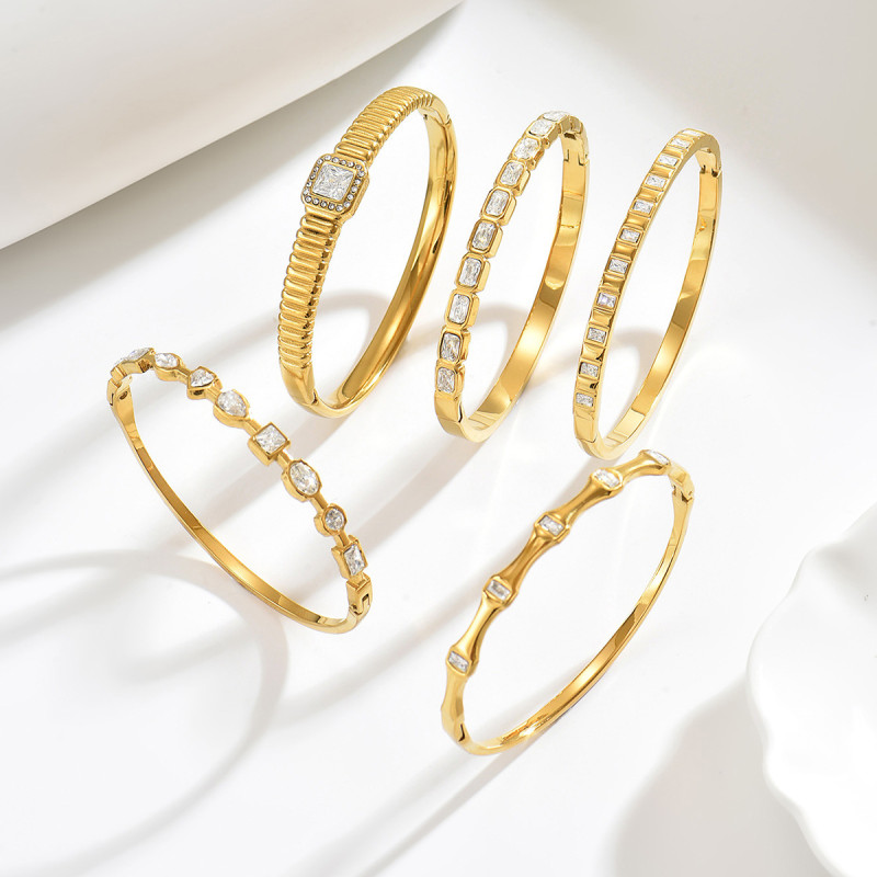 Wholesale Stainless Steel CZ Bangle Set