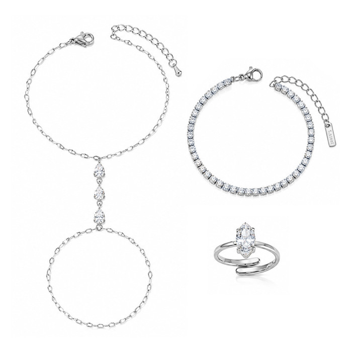 Wholesale CZ Hand Harness Bracelet Jewelry Set