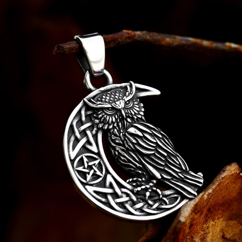Wholesale Vintage Stainless Steel Gothic Owl Crescent Moon Pentagram Pendant