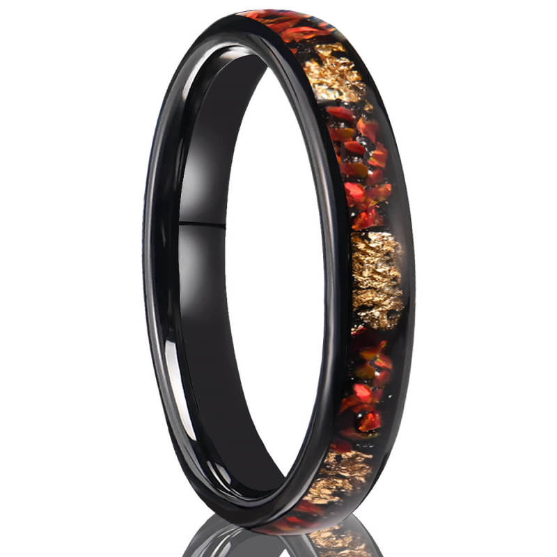 Wholesale Tungsten Carbide Red Fire Opal Gold Foil Band Ring