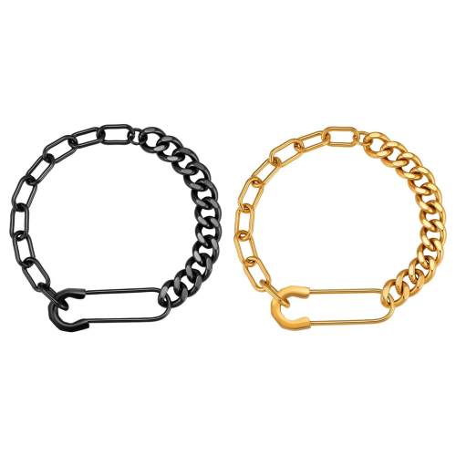 Wholesale Stainless Steel Safety Pin Clasp Half-and-Half Chain Bracelet