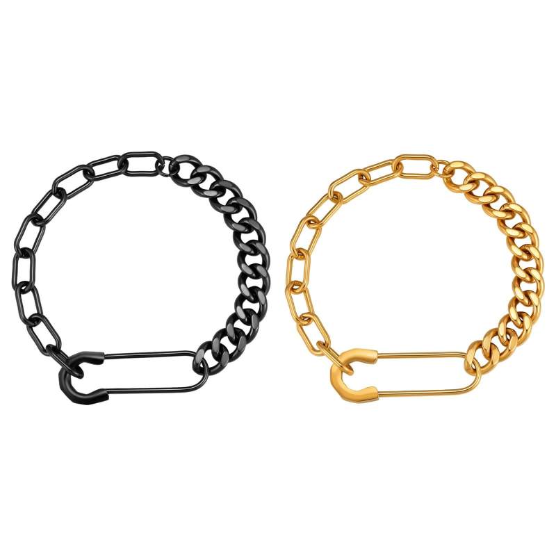 Wholesale Stainless Steel Safety Pin Clasp Half-and-Half Chain Bracelet